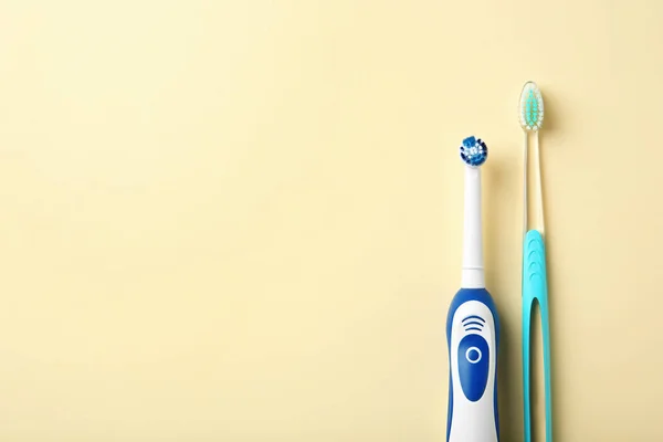 Manual Electric Toothbrushes Color Background Dental Care — Stock Photo, Image