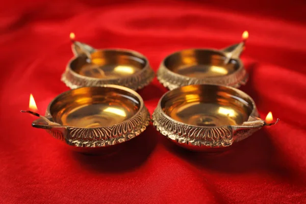Diwali Diyas Lâmpadas Barro Tecido Cor — Fotografia de Stock