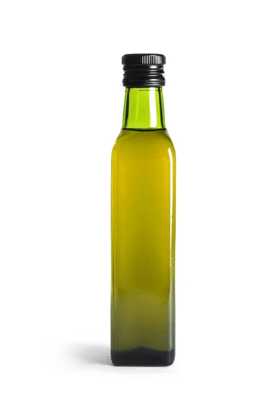 Скляна Пляшка Свіжою Оливковою Олією Білому Тлі — стокове фото