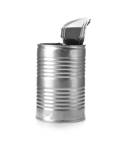 オープン アルミ缶詰の白い背景の上 金属廃棄物リサイクル — ストック写真