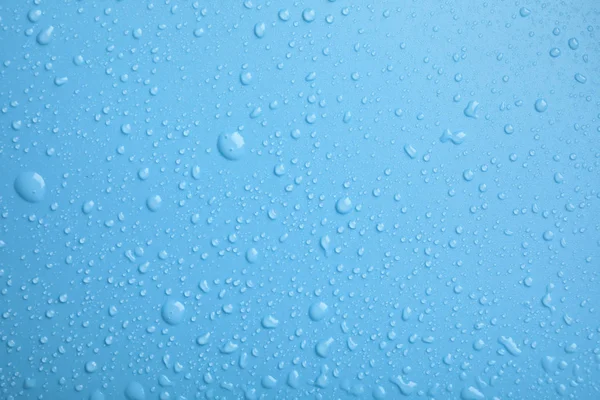 Muitas Gotas Água Limpa Fundo Cor — Fotografia de Stock