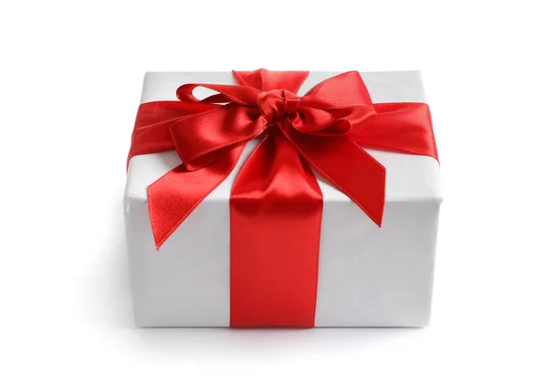 Красиво Загорнута Подарункова Коробка Білому Тлі — стокове фото
