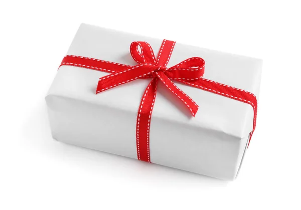 Schön Verpackte Geschenkbox Auf Weißem Hintergrund — Stockfoto