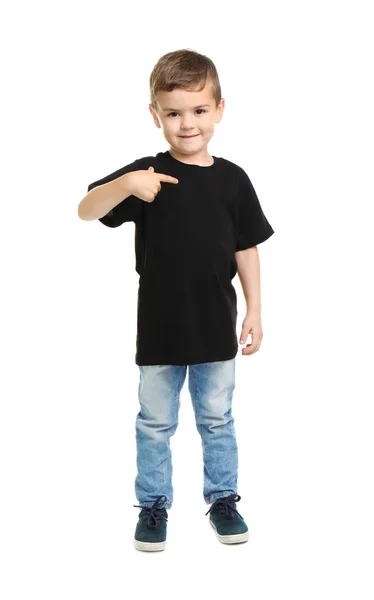 Anak Kecil Berbaju Putih Berlatar Belakang Putih Mockup Untuk Desain — Stok Foto