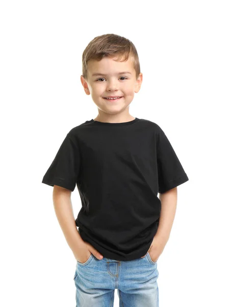 Liten Pojke Shirt Vit Bakgrund Mockup För Design — Stockfoto