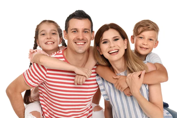 Szczęśliwa Rodzina Dziećmi Białym Tle — Zdjęcie stockowe