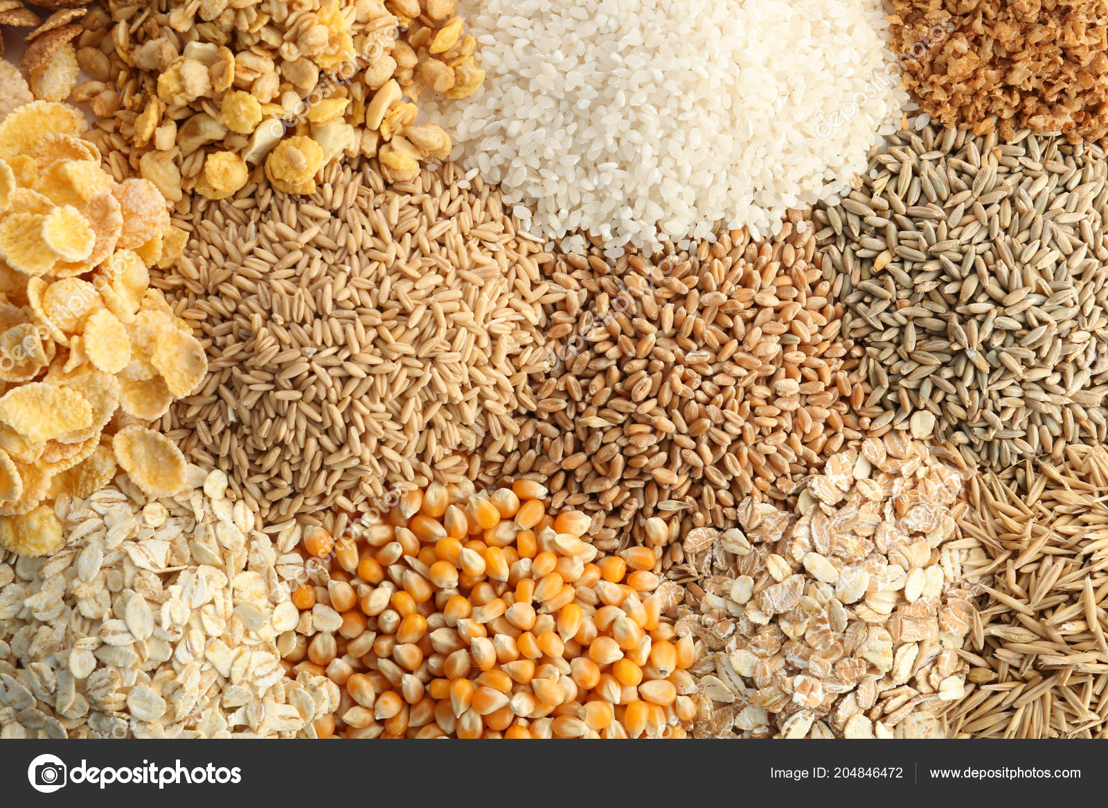 Diferentes Tipos Grãos Cereais Como Fundo — Foto © NewAfrica #204846472, image size:1600x1167
