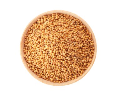 Beyaz zemin üzerine hardal tohumu ile top. Farklı baharatlar