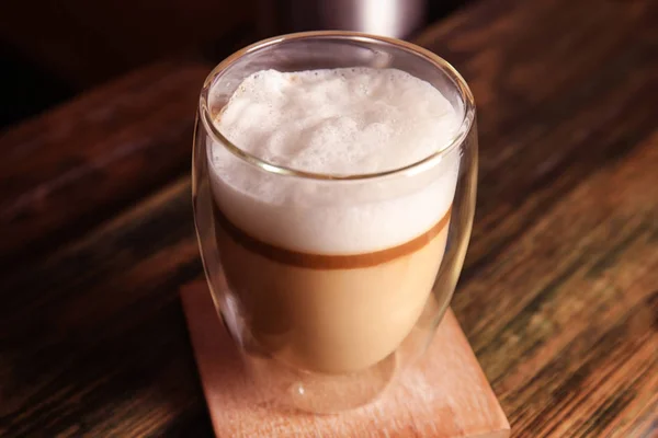 Glass Delicious Latte Wooden Table — Stock Photo, Image