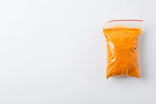 Plastic Bag Spice White Background Top View — Stock Photo, Image