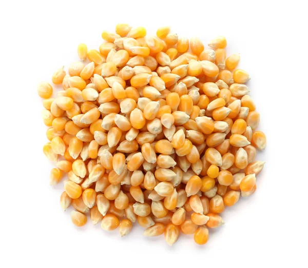白い背景に生のトウモロコシの穀粒 健康的な穀物と穀物 — ストック写真