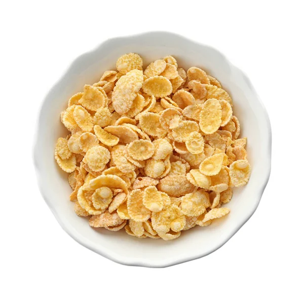 Schüssel Mit Cornflakes Auf Weißem Hintergrund Gesunde Körner Und Getreide — Stockfoto