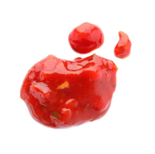 Välsmakande Kryddig Chilisås Vit Bakgrund Ovanifrån — Stockfoto