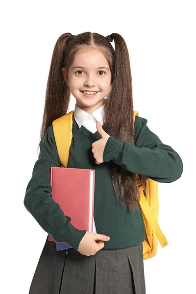 Bambina Elegante Uniforme Scolastica Sfondo Bianco — Foto Stock