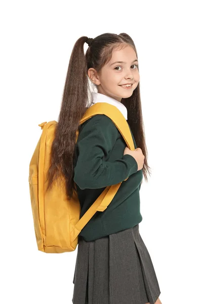 Niña Elegante Uniforme Escolar Sobre Fondo Blanco —  Fotos de Stock