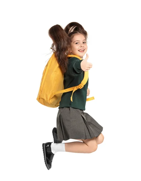 Niña Elegante Uniforme Escolar Sobre Fondo Blanco —  Fotos de Stock