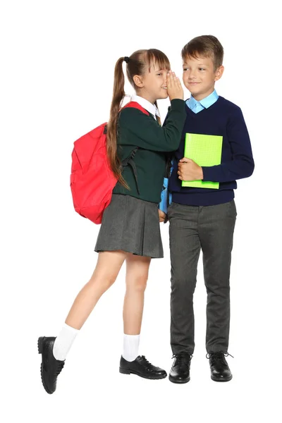 Petits Enfants Uniforme Scolaire Élégant Sur Fond Blanc — Photo