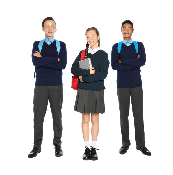 Tenåringer Stilig Skoleuniform Hvit Bakgrunn – stockfoto