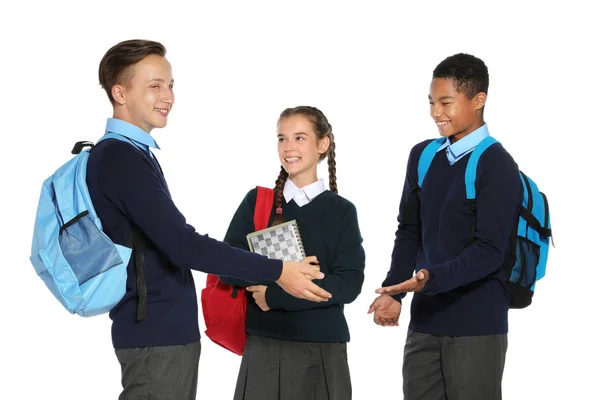 Tieners Stijlvolle School Uniform Witte Achtergrond — Stockfoto