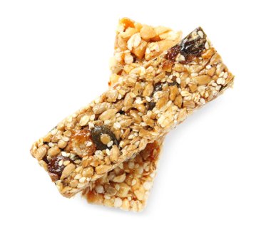 Beyaz arka plan üzerinde farklı Tahıl tahıl barlar. Sağlıklı snack