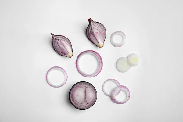 Beautiful Composition Ripe Red Onions White Background — Stock Photo, Image