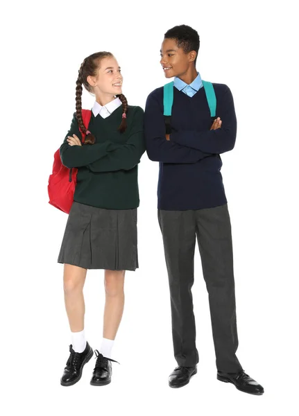 Adolescentes Elegante Uniforme Escolar Sobre Fondo Blanco — Foto de Stock