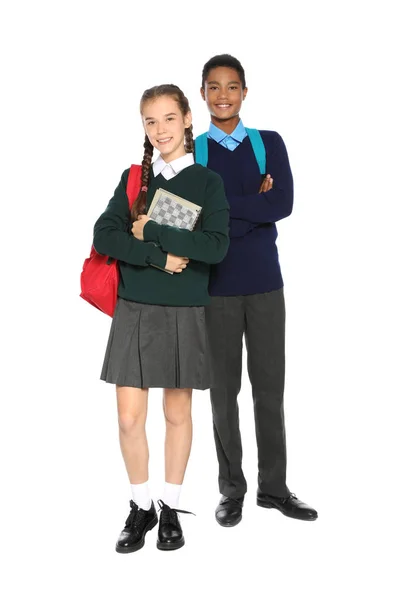 Tenåringer Stilig Skoleuniform Hvit Bakgrunn – stockfoto