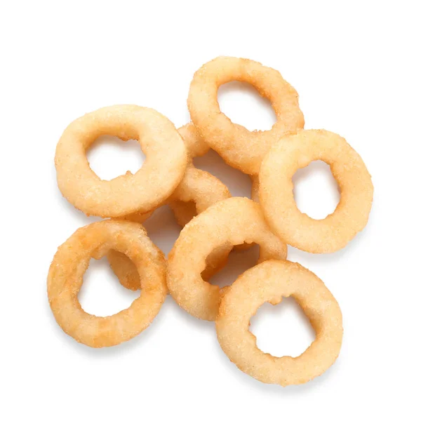 Freshly Cooked Onion Rings White Background Top View — Stock Photo, Image