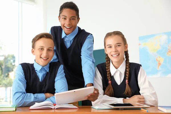 Teenage Students Classroom Stylish School Uniform — Stock Photo, Image