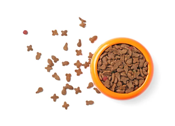 Skål Med Mat För Katt Eller Hund Vit Bakgrund Sällskapsdjur — Stockfoto