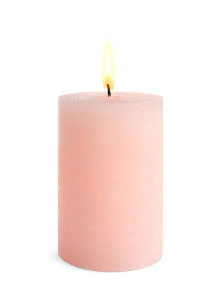 Декоративная Розовая Восковая Свеча Белом Фоне — стоковое фото