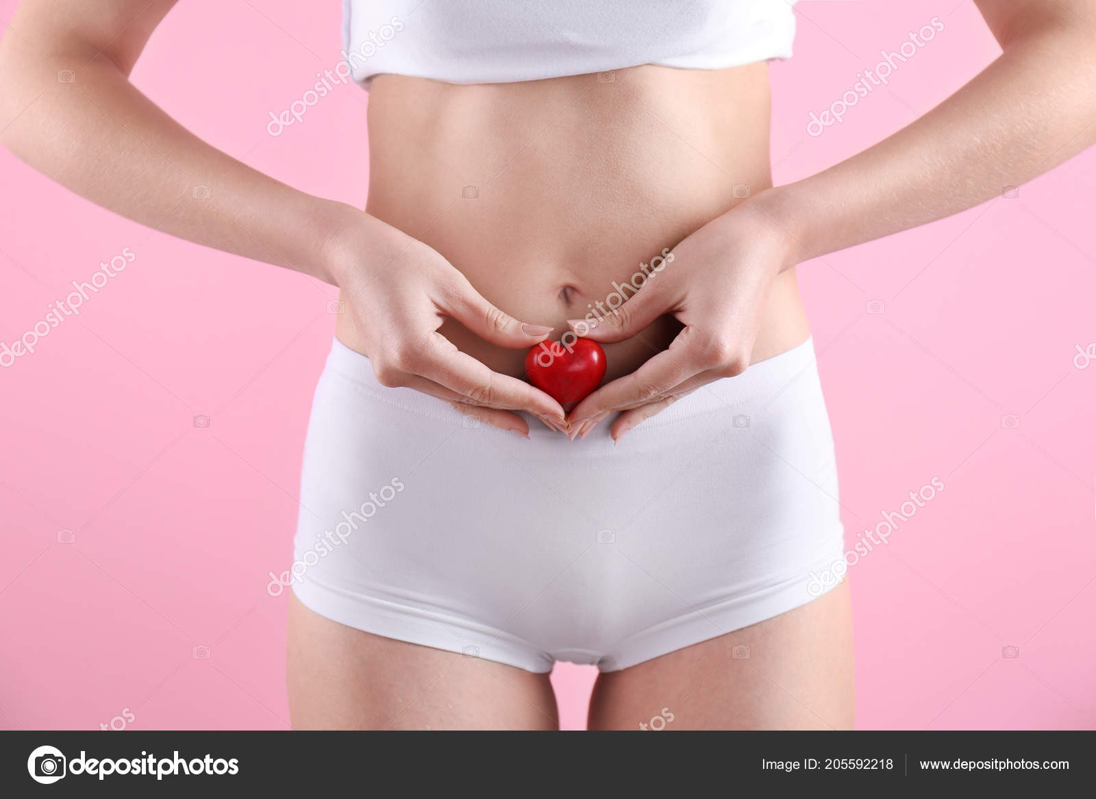 Young Woman Holding Heart Underwear Color Background Gynecology