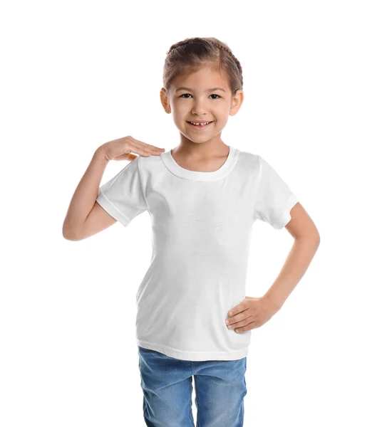 Niña Camiseta Sobre Fondo Blanco Burla Para Diseño —  Fotos de Stock