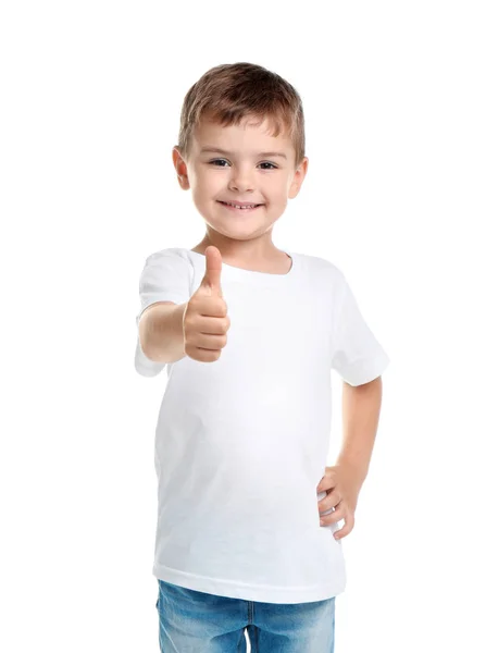 Mały Chłopiec Shirt Białym Tle Makieta Projekt — Zdjęcie stockowe