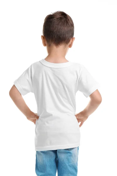 Niño Camiseta Sobre Fondo Blanco Burla Para Diseño — Foto de Stock