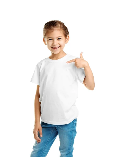 Niña Camiseta Sobre Fondo Blanco Burla Para Diseño — Foto de Stock