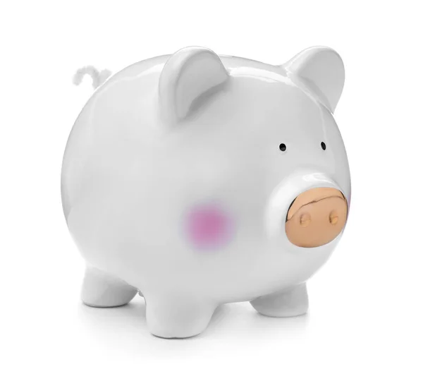 Schattig Piggy Bank Witte Achtergrond Geld Besparing — Stockfoto