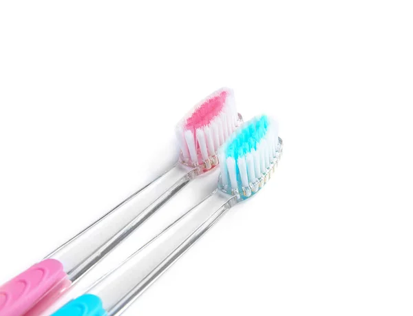 Farbige Zahnbürsten Auf Weißem Hintergrund Zahnpflege — Stockfoto