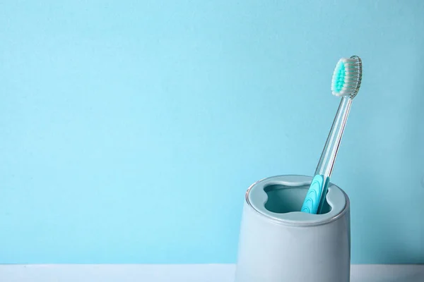 Cup Toothbrush Color Background — Stock Photo, Image