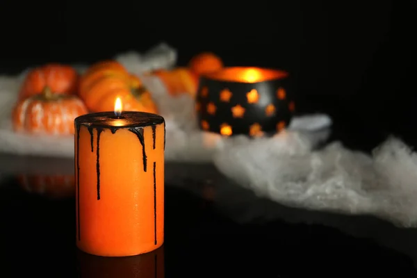 Палаюча Свічка Декор Чорному Тлі Святкування Хеллоуїна — стокове фото