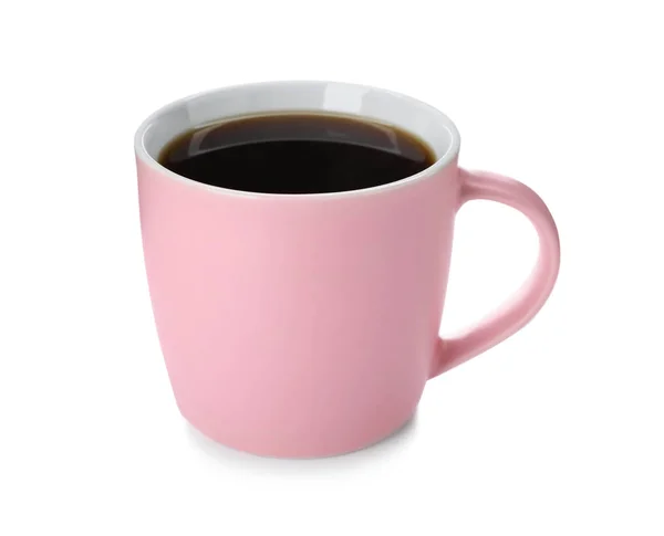 Розовая Керамическая Чашка Горячим Ароматным Кофе Белом Фоне — стоковое фото