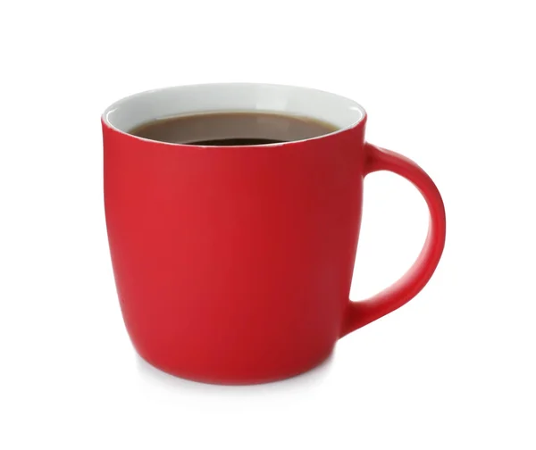Tazza Ceramica Rossa Con Caffè Aromatico Caldo Sfondo Bianco — Foto Stock