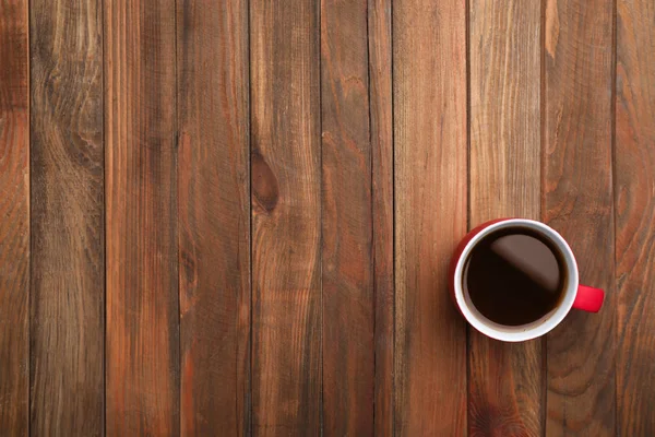 Keramiktasse Mit Heißem Aromatischen Kaffee Auf Holzhintergrund Draufsicht — Stockfoto
