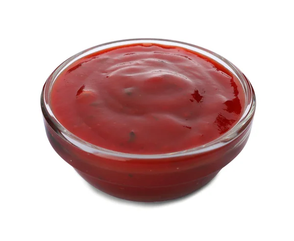 Ciotola Salsa Piccante Peperoncino Sfondo Bianco — Foto Stock