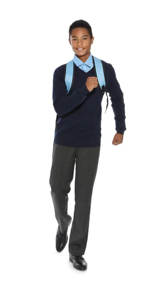 African American Teenage Boy Stylish School Uniform White Background — Stock Photo, Image