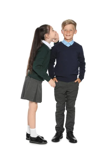 Kleine Kinder Stylischer Schuluniform Auf Weißem Hintergrund — Stockfoto