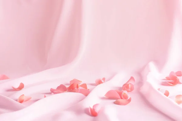 Hermosos Pétalos Rosa Sobre Tela Rosa Suave — Foto de Stock