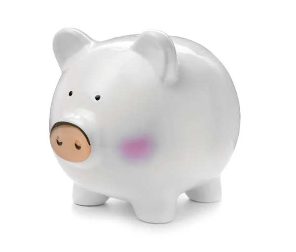 Schattig Piggy Bank Witte Achtergrond Geld Besparing — Stockfoto