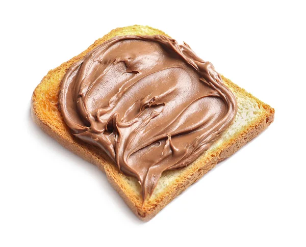 Tost Ekmeğine Beyaz Zemin Üzerine Lezzetli Çikolata Yayıldı — Stok fotoğraf
