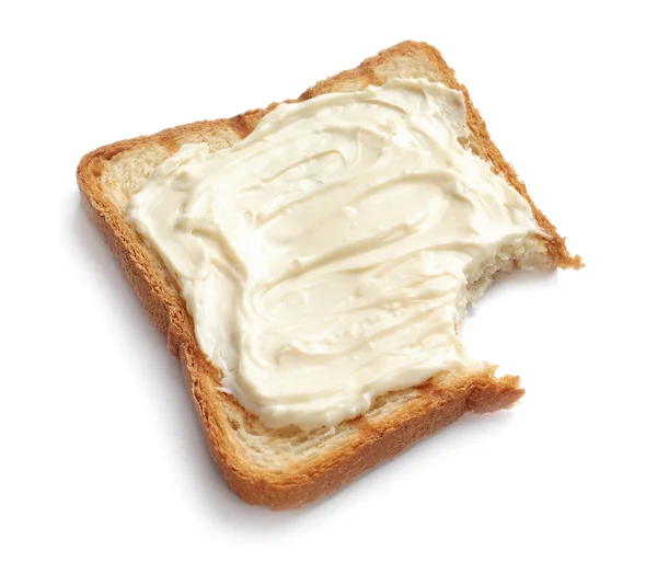 Pokousaný Toustového Chleba Tvarohem Bílém Pozadí — Stock fotografie